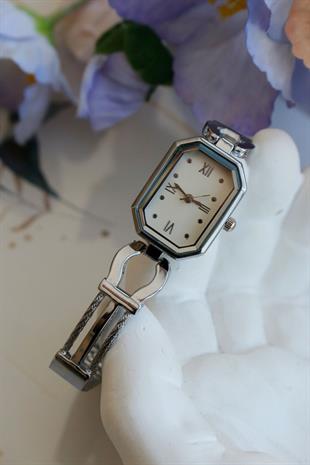 Yeni Premium Silver Dikdörtgen Kadın Kol Saati