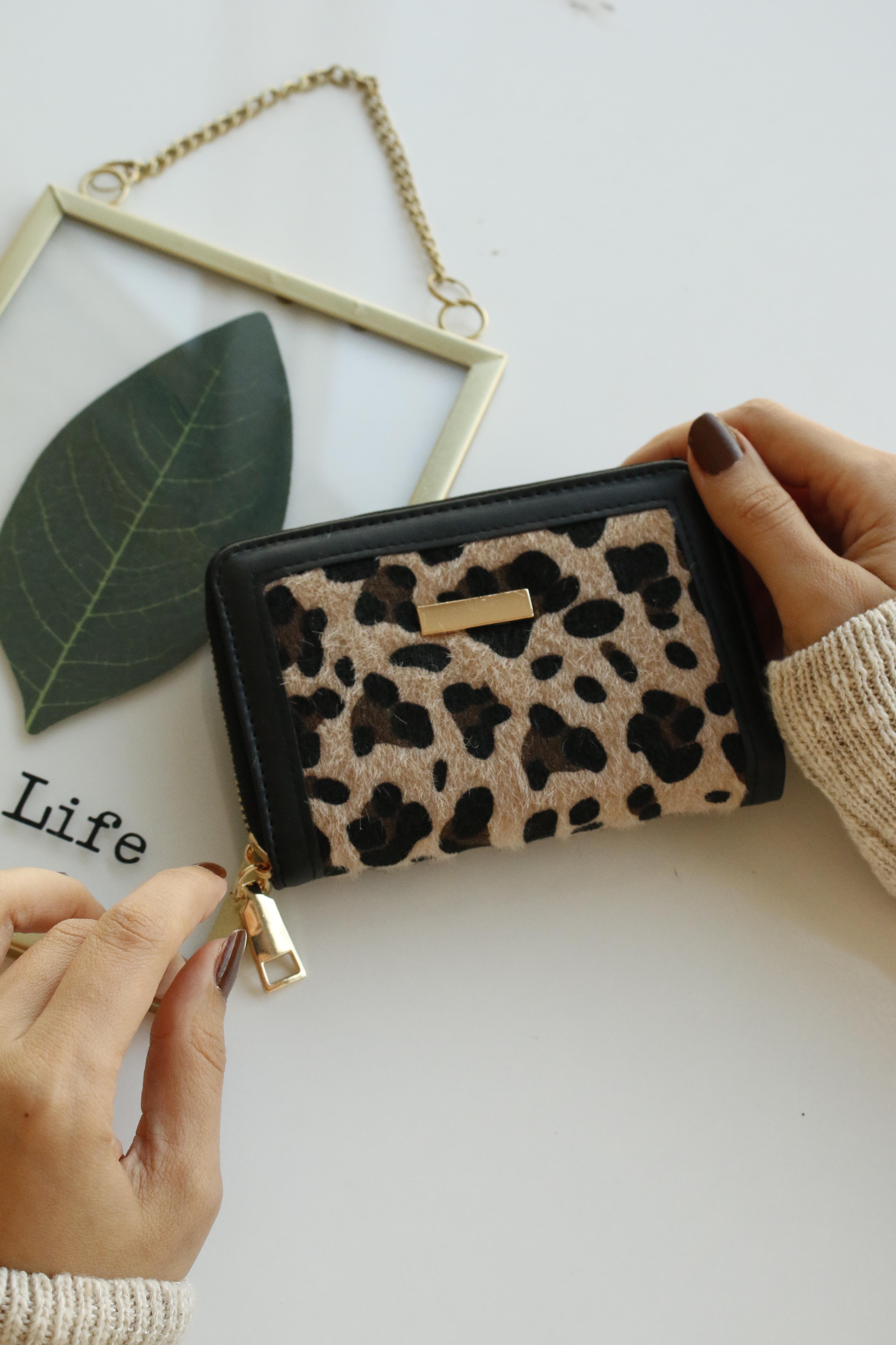 London Leopar Süet Cüzdan(siyah detaylı)