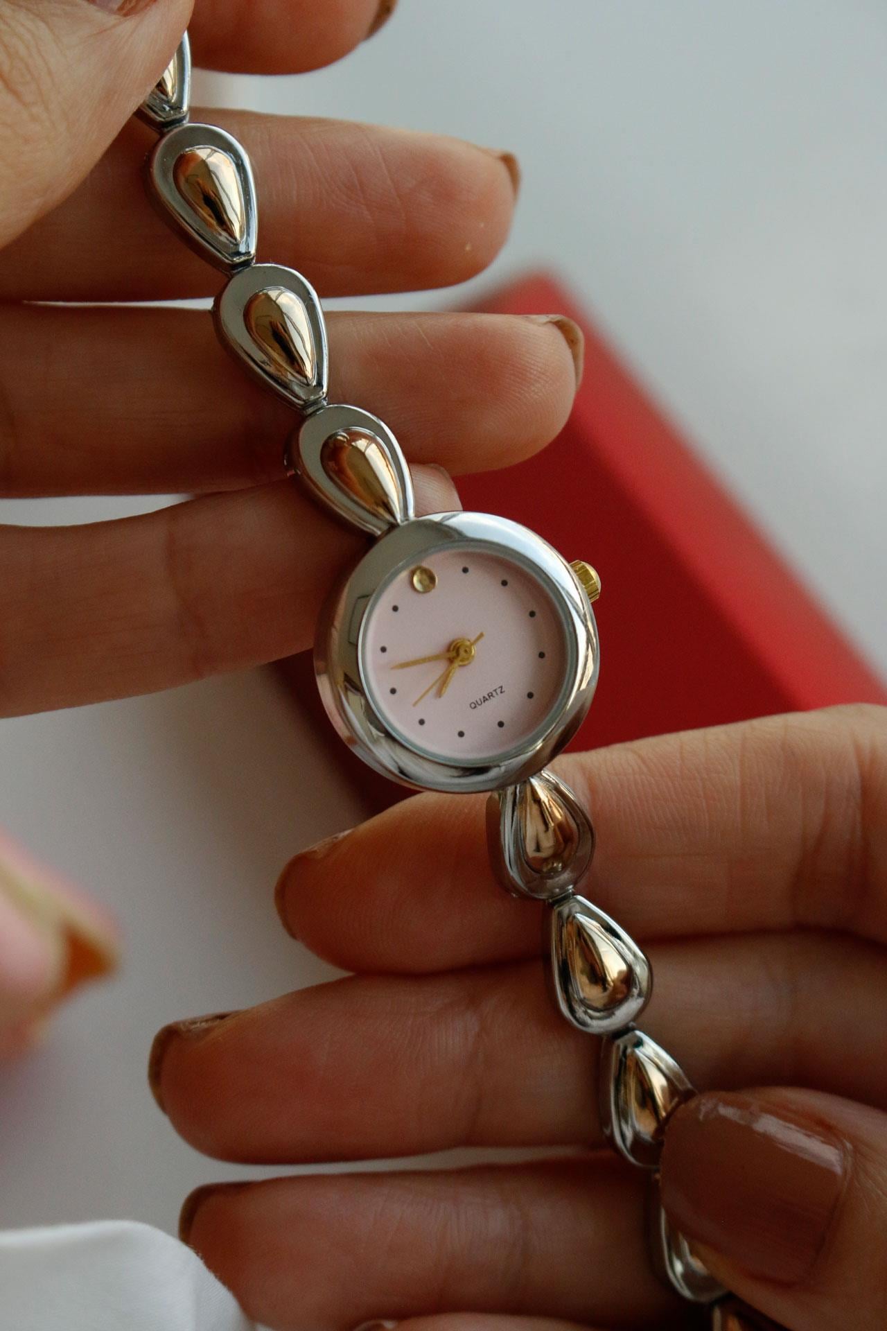 Montelisse Vintage Gold&Silver Metal Kadın Kol Saati(pudra kadran)