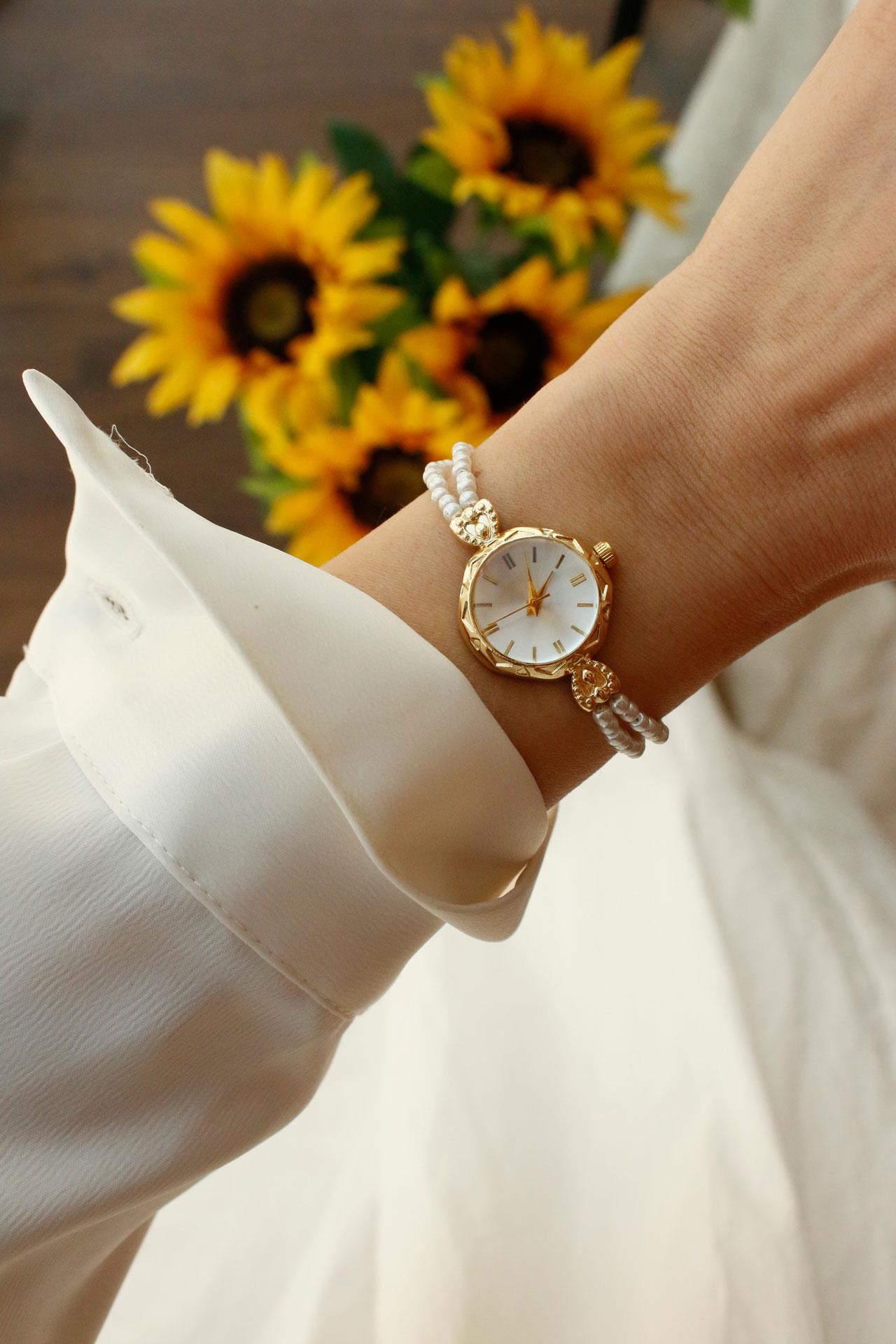 Pearl Gold Metal İncili Kol Saati 02