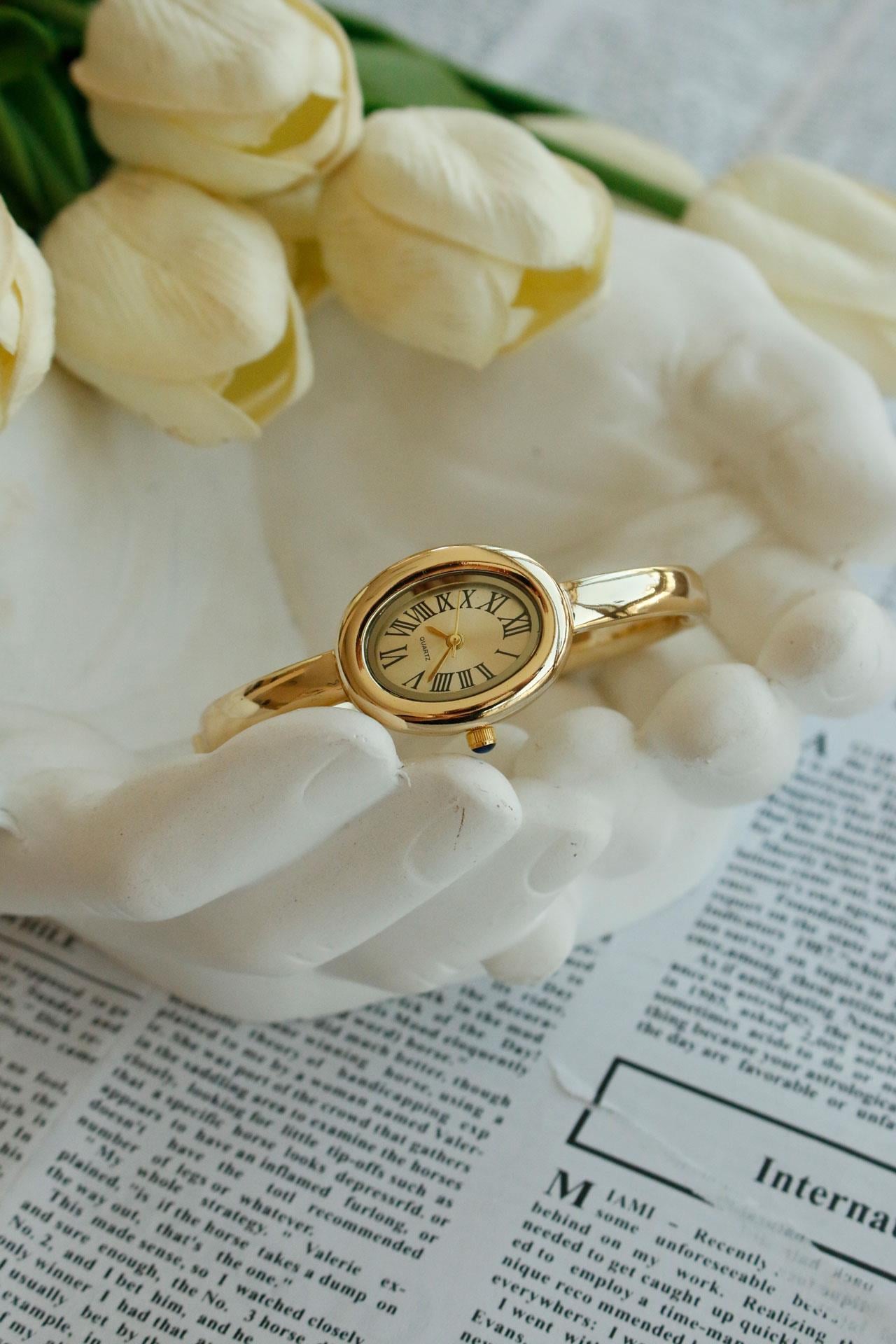 Ribero Gold Oval Metal Kadın Kol Saati(gold kadran)
