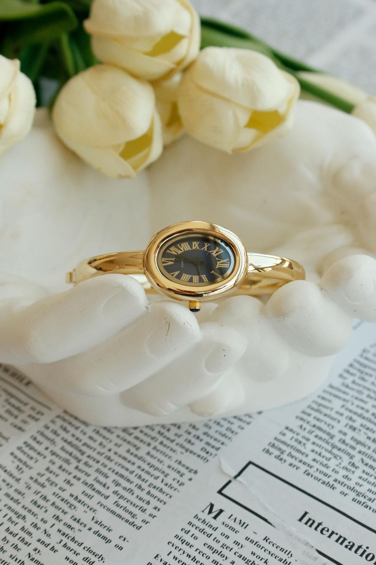 Ribero Gold Oval Metal Kadın Kol Saati(lacivert kadran)
