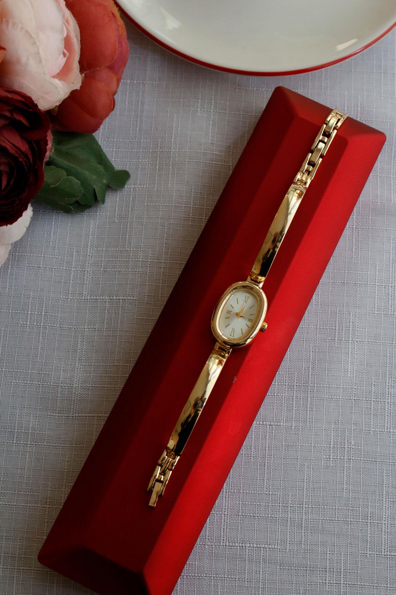 Sarelia Yuvarlak Bileklik Gold Metal Kadın Kol Saati(yeşil kadran)