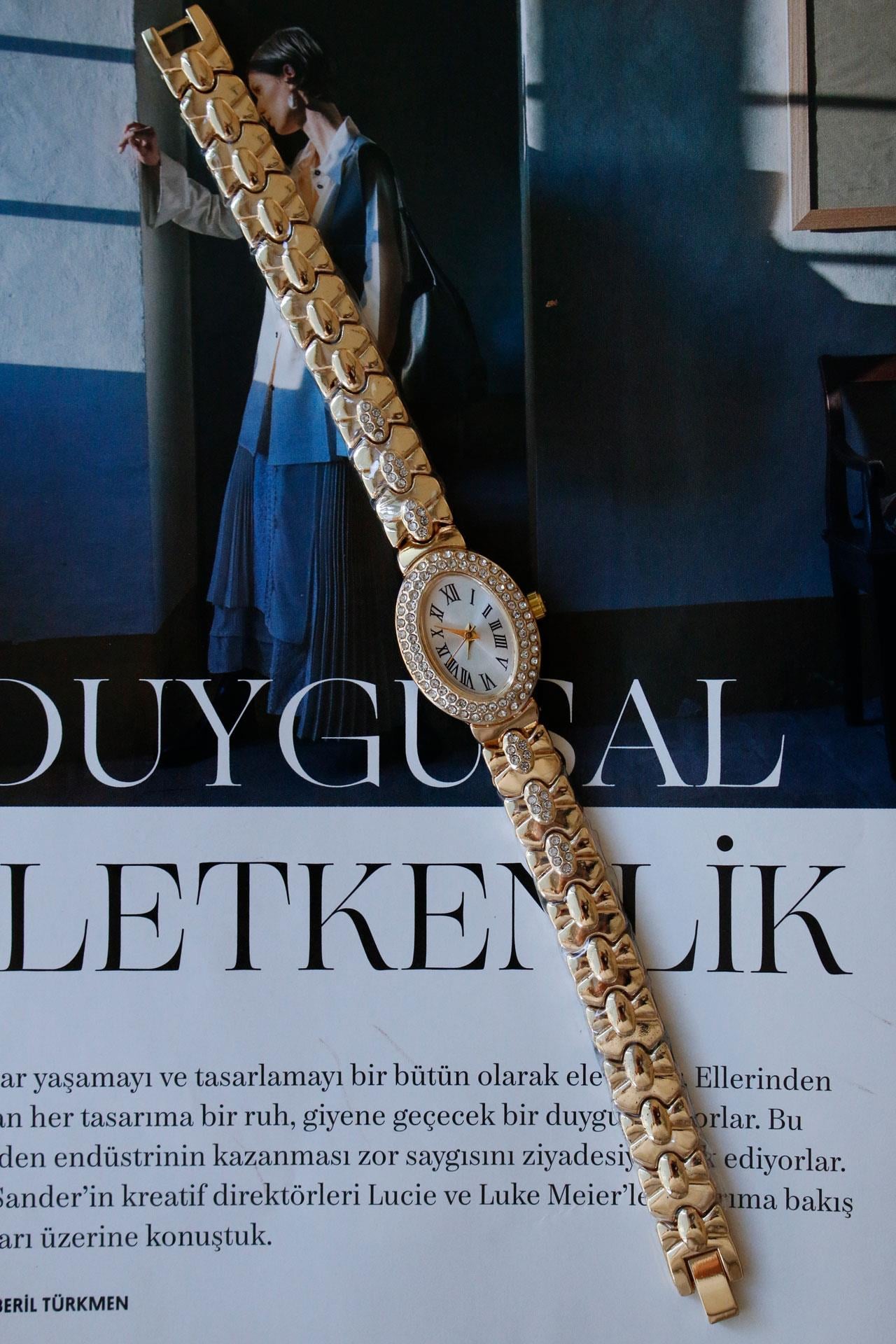 Treyo Gold Taş Detaylı Kadın Kol Saati