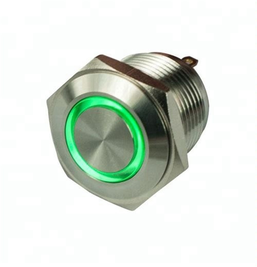 Kompent16mm Metal Yeşil LED'li Yaylı Buton IP67