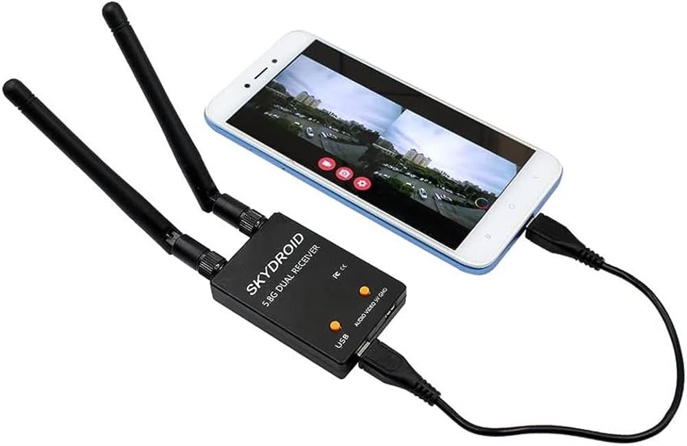 KompentSkyroid 5.8G UVC Çift Antenli 150 Kanal FPV Görüntü ve Ses Alıcısı - Android telefonlar ve tabletler ile uyumlu