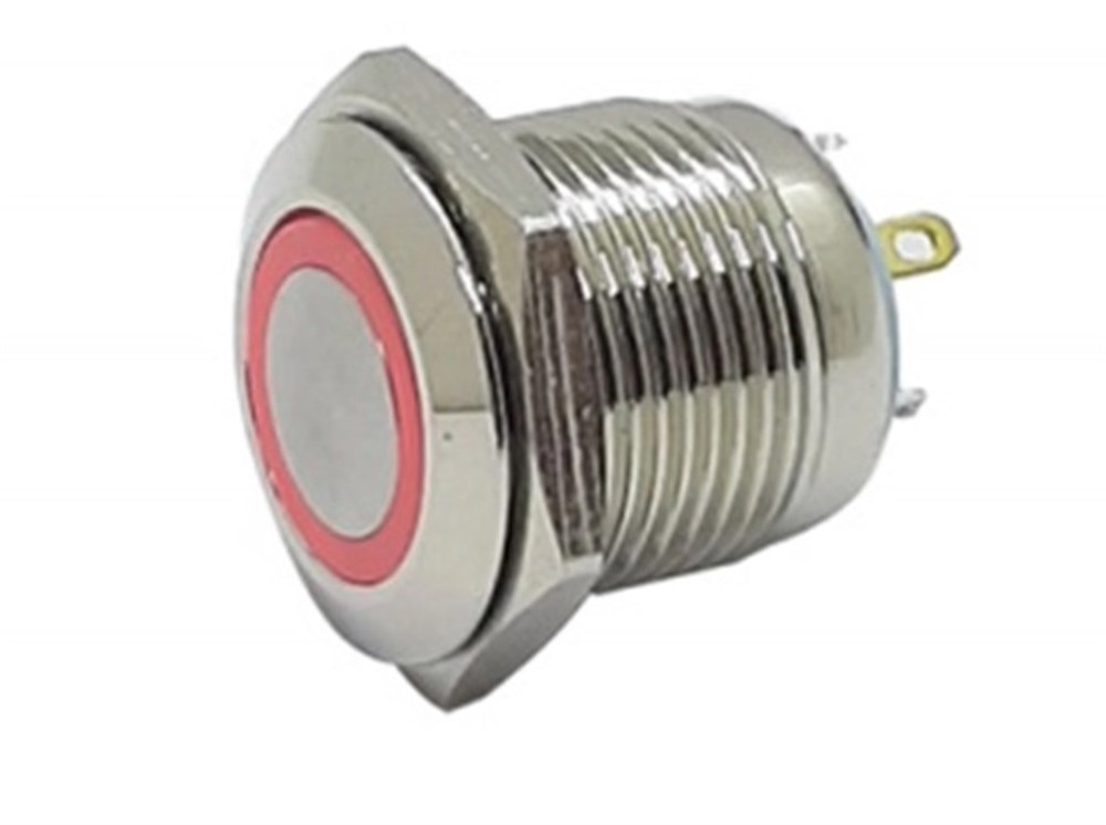 Kompent16mm Metal Kırmızı LED'li Yaylı Buton IP67