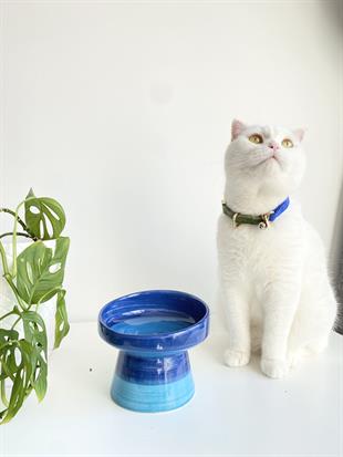 Seramik Kedi ve Kopek Mama Su Kabı (Mavi-Açık Mavi)