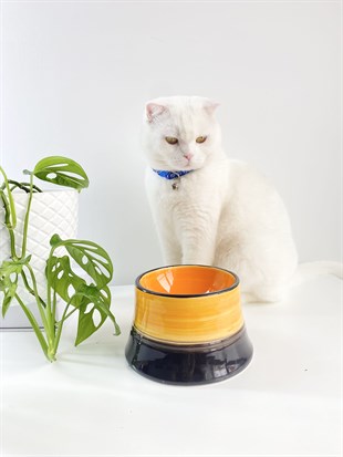 Seramik Kedi ve Köpek Mama Su Kabı (SİYAH-SARI)