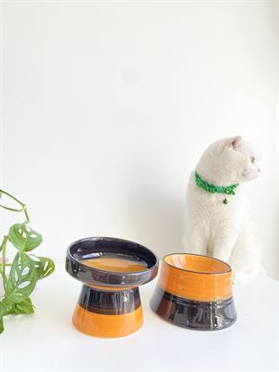 Seramik Kedi Ve Köpek Mama Su Kabı (SİYAH SARI & COLORFUL MOON SİYAH SARI- GÖKKUŞAĞI- 2'Lİ)