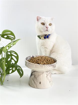 Seramik Kedi ve Kopek Mama Su Kabı(siyah-beyaz-ebru-desenli M2)