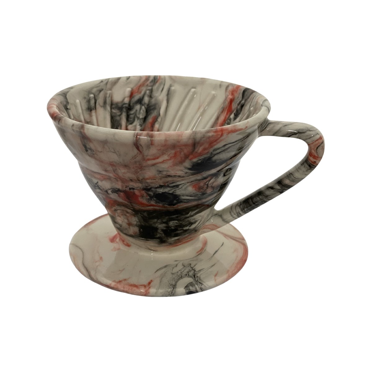 V60 dripper Seramik Kahve Demleme (KIRMIZI-KAHVE-SİYAH) Ebru Desen
