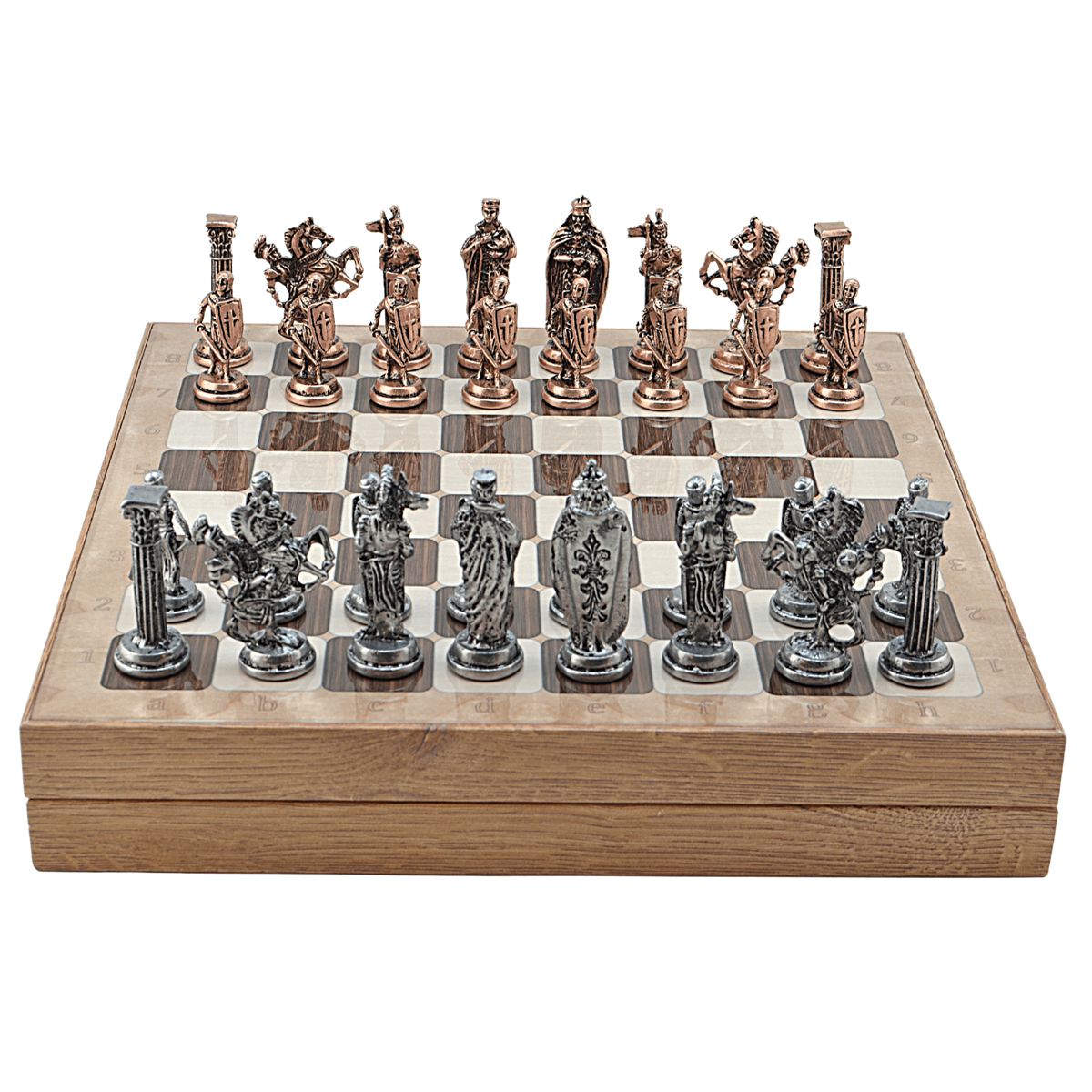 GiftHome Büyük Boy Metal İNGİLİZ Satranç Tk. Antik ve Rustik Desenli Sandıklı MDF Tahtası(36X36X6 cm.) 