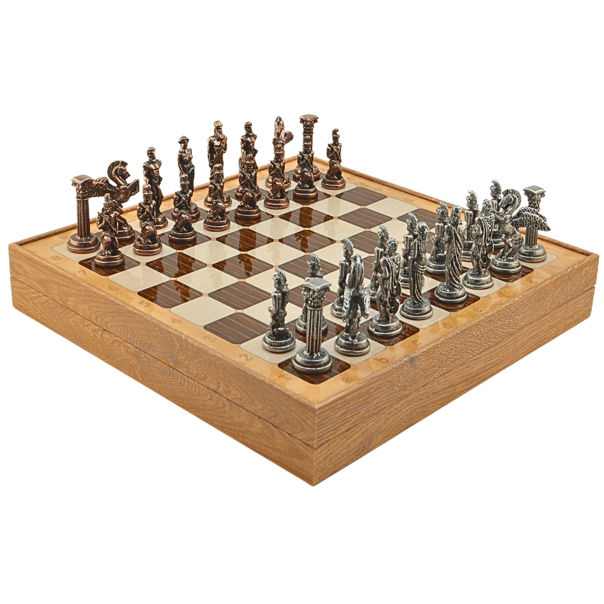 GiftHome Büyük Boy Metal PEGASUS Satranç Tk. Antik ve Rustik Desenli Sandıklı MDF Tahtası(36X36X6 cm.) 