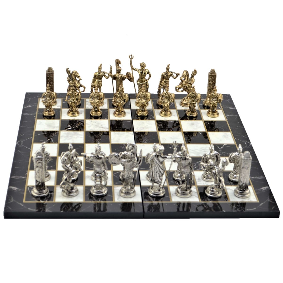 Gifthome, Metal Satranç Takımı / Seti; Battal,Yunan,Parlak, Kat.Mermer Desenli Satranç Tahtası