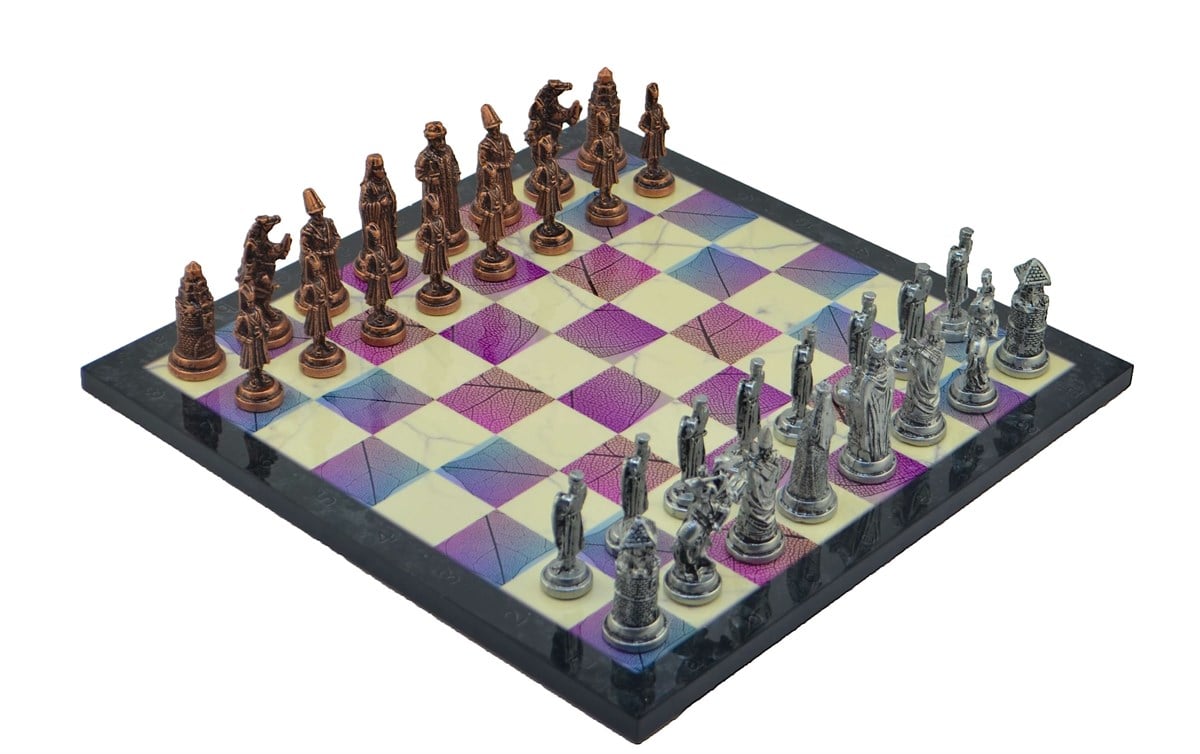 Gifthome Metal Satranç Takımı/Seti;Büyük,Osmanlı&Bizans,Antik Taş ve Bahar Desenli Satranç Tahtası