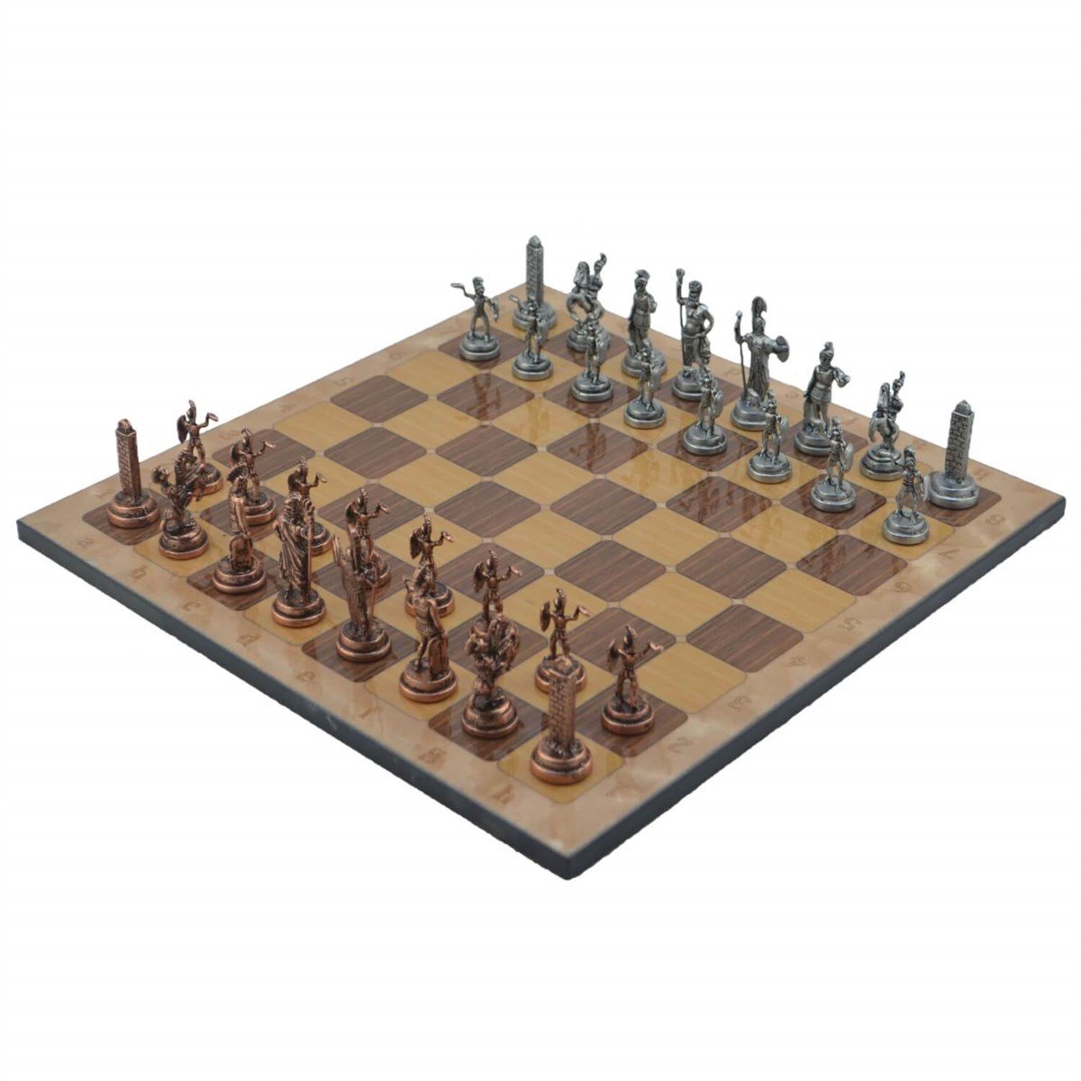 Gifthome Metal Satranç Takımı/Seti;Orta,Yunan,Antik,Rustik Ceviz Desenli Satranç Tahtası