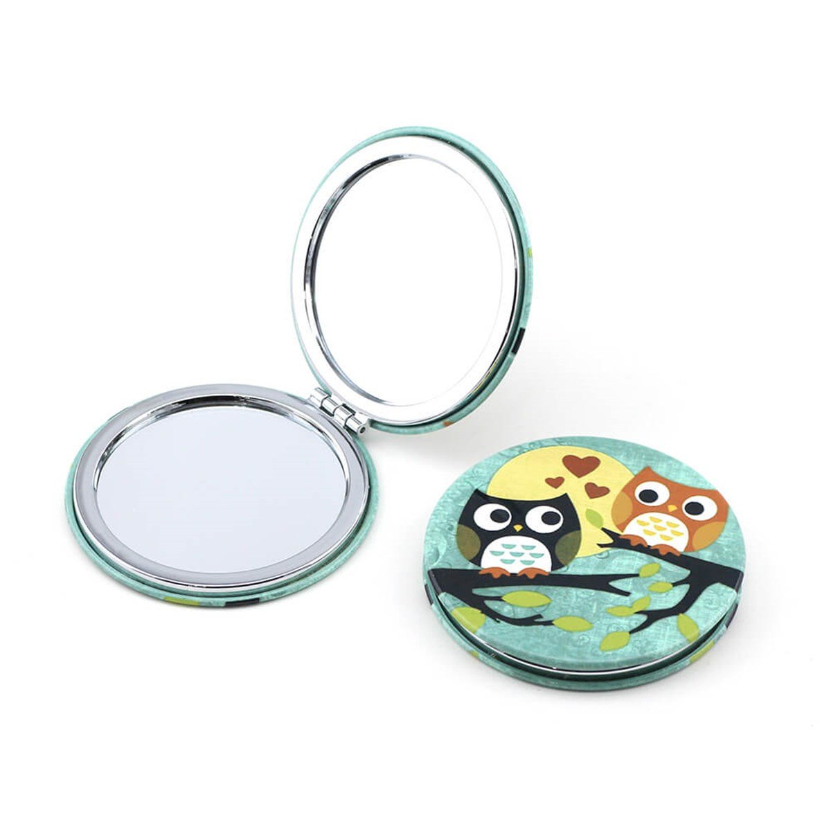 Yuvarlak Cep ve Çanta Makyaj Aynası Baykuş Resimli