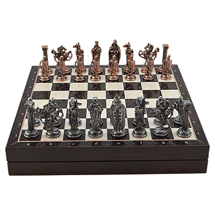 GiftHome Büyük Boy Metal İNGİLİZ Satranç Tk. Antik ve Ceviz Desenli Sandıklı MDF Tahtası(36X36X6 cm.) 
