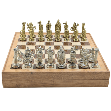 GiftHome Büyük Boy Metal İNGİLİZ Satranç Tk. Parlak ve Rustik Desenli Sandıklı MDF Tahtası(36X36X6 cm.) 