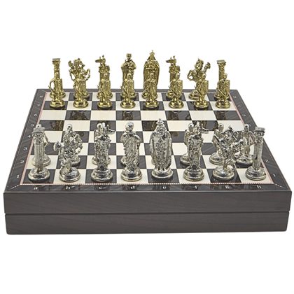 GiftHome Büyük Boy Metal İNGİLİZ Satranç Tk. Parlak ve Ceviz Desenli Sandıklı MDF Tahtası(36X36X6 cm.) 