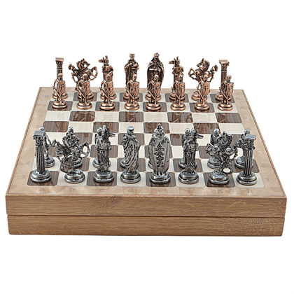GiftHome Büyük Boy Metal İNGİLİZ Satranç Tk. Antik ve Rustik Desenli Sandıklı MDF Tahtası(36X36X6 cm.) 