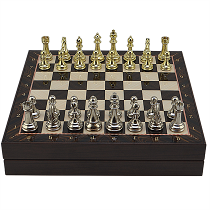 GiftHome Büyük Boy Metal Klasik Satranç Tk. Parlak ve Ceviz Desenli Sandıklı MDF Tahtası(36X36 cm.) 