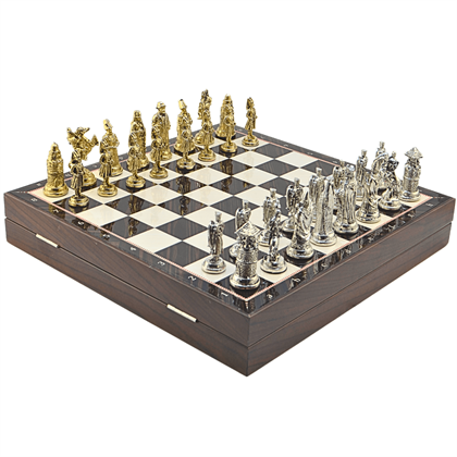 GiftHome Büyük Boy Metal OSMANLI-BİZANS Satranç Tk. Parlak ve Ceviz Desenli Sandıklı MDF Tahtası(36X36 cm.) 