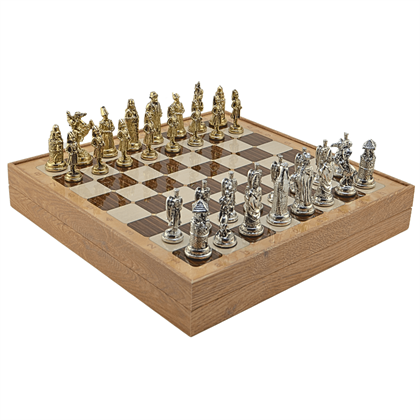 GiftHome Büyük Boy Metal OSMANLI-BİZANS Satranç Tk. Parlak ve Rustik Desenli Sandıklı MDF Tahtası(36X36 cm.) 