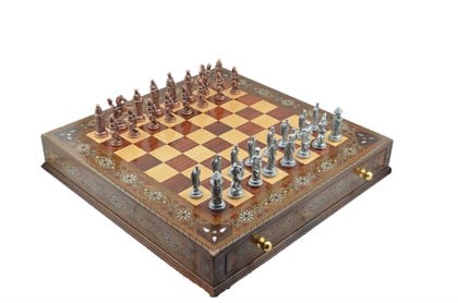 Gifthome Metal Satranç Takımı/Seti;Battal,Osmanlı&Bizans,Antik,Sedefli,Ceviz,Çekm.Satranç Tahtası