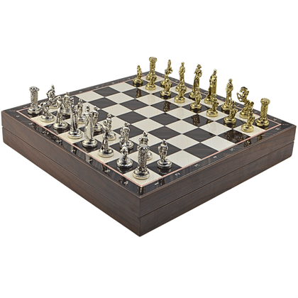 GiftHome Orta Boy Metal İNGİLİZ Satranç Tk. Parlak ve Ceviz Desenli Sandıklı MDF Tahtası(36X36X6 cm.) 