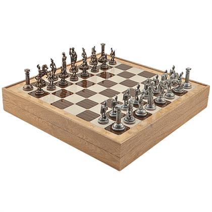GiftHome Orta Boy Metal ROMA İMPARATORLUĞU Satranç Tk. Antik ve Rustik Desenli Sandıklı MDF Tahtası(36X36X6 cm.) 