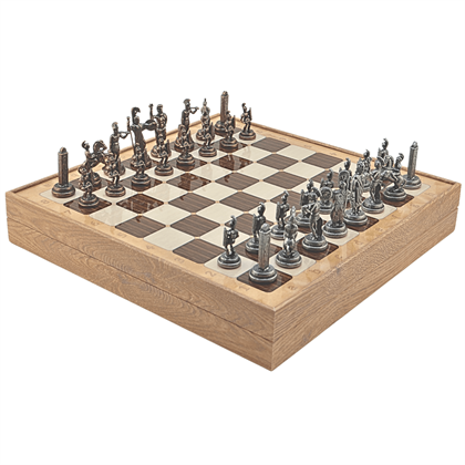 GiftHome Orta Boy Metal YUNAN MİTOLOJİSİ Satranç Tk. Antik ve Rustik Desenli Sandıklı MDF Tahtası(36X36 cm.) 