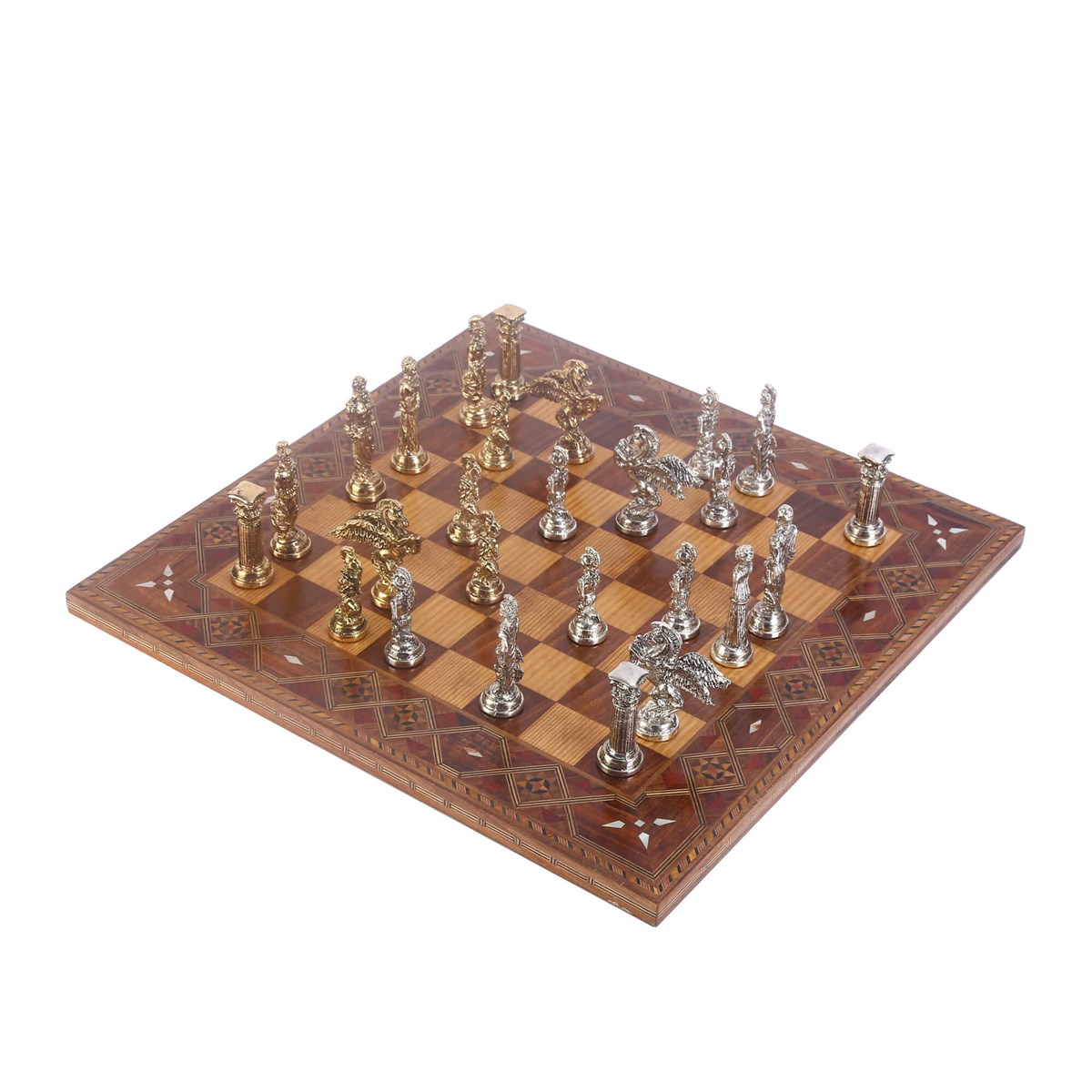 Battal Boy Metal Pegasus Atları Satranç Takımı Parlak ve El Yapımı Masif Ahşap Düz Satranç Tahtası