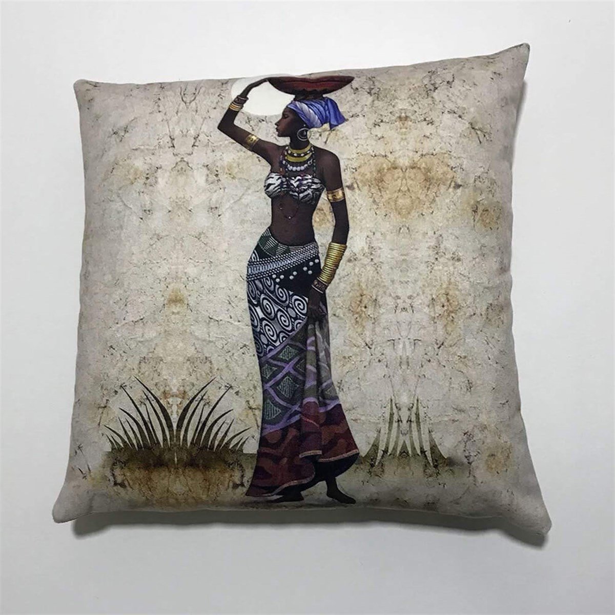 Dekoratif Baskılı Kırlent Kılıfı-Afrikalı Kadın Desenli | GiftHome
