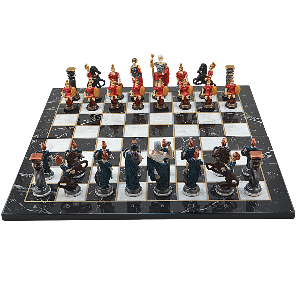 GiftHome Battal Boy Metal ROMA Pastel Satranç Takımı ve Katlanır Mermer Desenli MDF Tahtası (43X43 cm.)