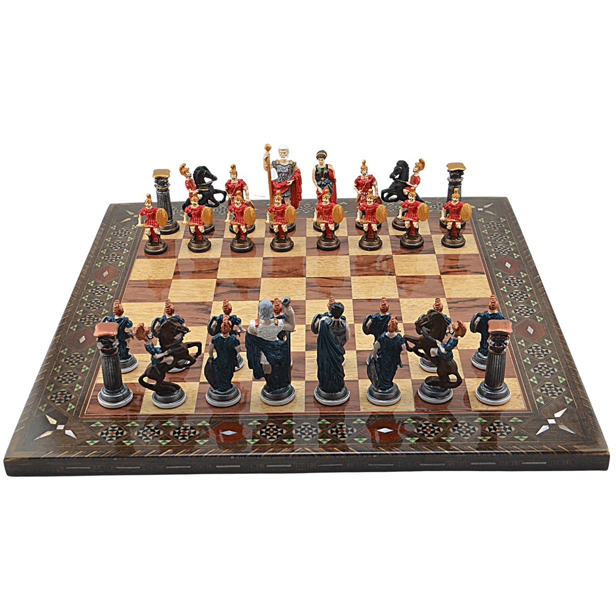 GiftHome Battal Boy Metal ROMA Pastel Satranç Takımı ve Düz Masif Ahşap Tahtası (45X45 cm.)
