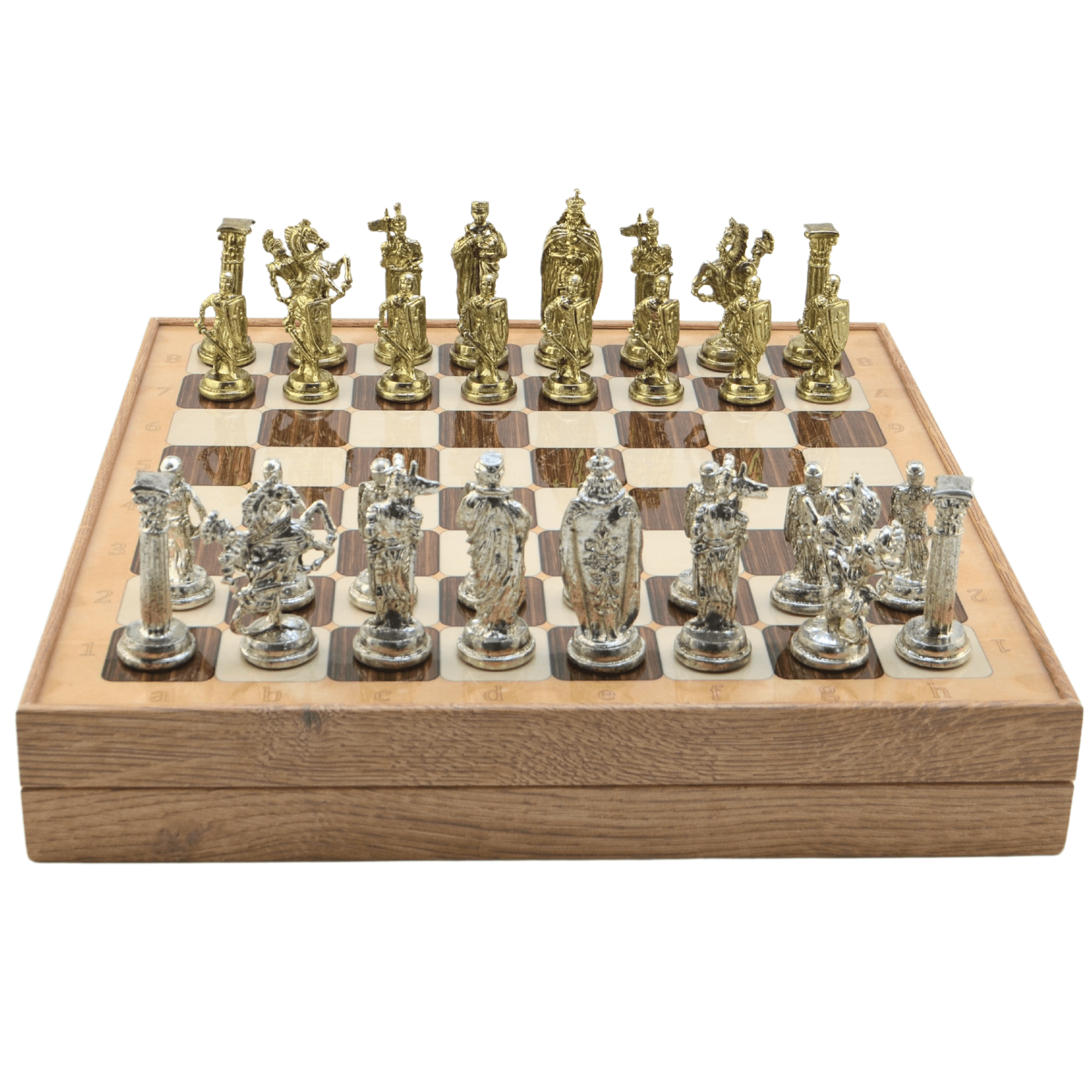 GiftHome Büyük Boy Metal İNGİLİZ Satranç Tk. Parlak ve Rustik Desenli Sandıklı MDF Tahtası(36X36X6 cm.) 