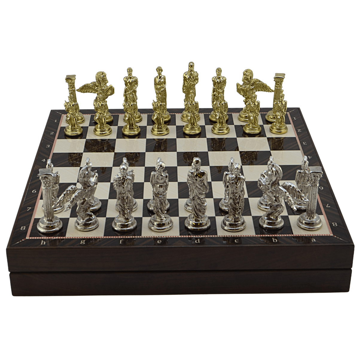 GiftHome Büyük Boy Metal PEGASUS Satranç Tk. Parlak ve Ceviz Desenli Sandıklı MDF Tahtası(36X36X6 cm.) 