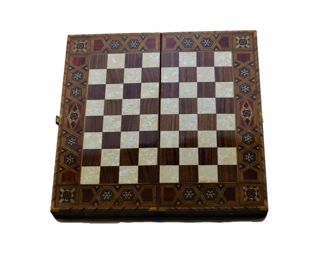 Gifthome, El Yapımı, Masif Ahşap,Sedefli,Ceviz Ağacı, Düz, Ufak Tavla (33x16,5 cm)