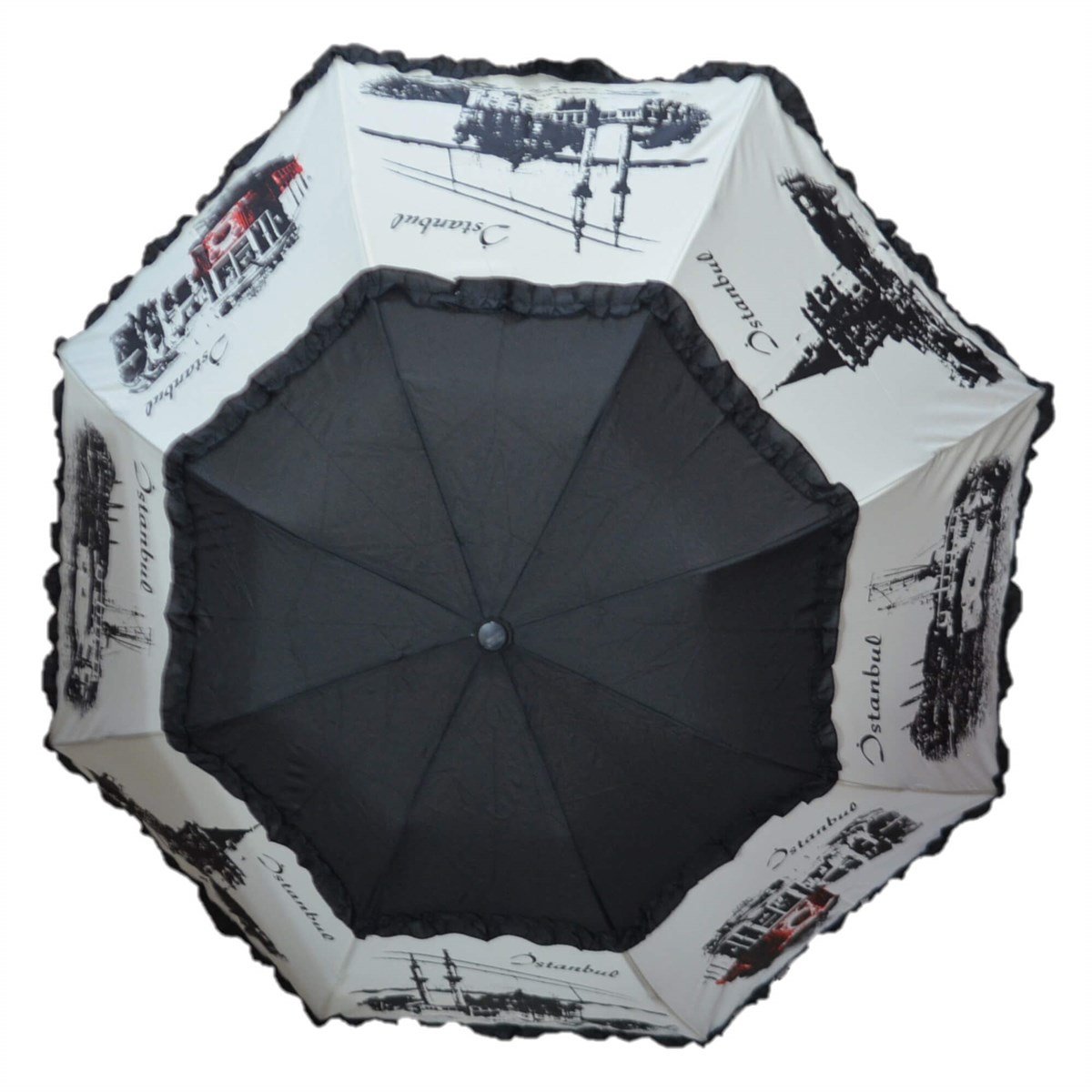 GiftHome İstanbul Desenli Katlanır Kadın Şemsiye Siyah