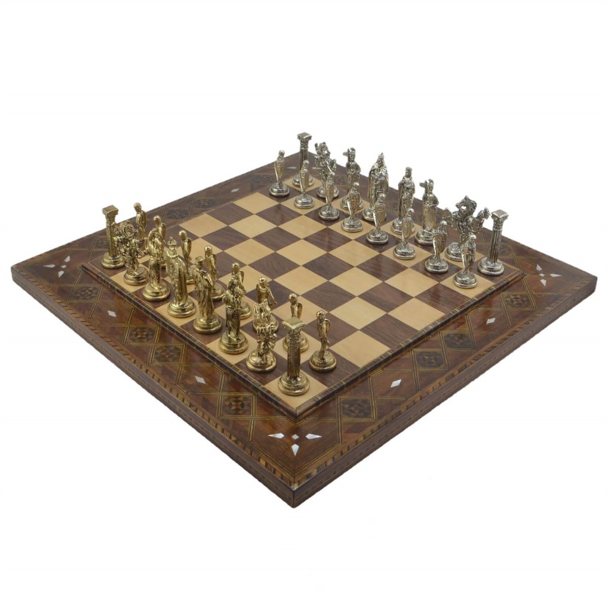 Gifthome Metal Satranç Takımı/Seti; Büyük, İngiliz, Parlak, Düz Masif Ahşap Satranç Tahtası