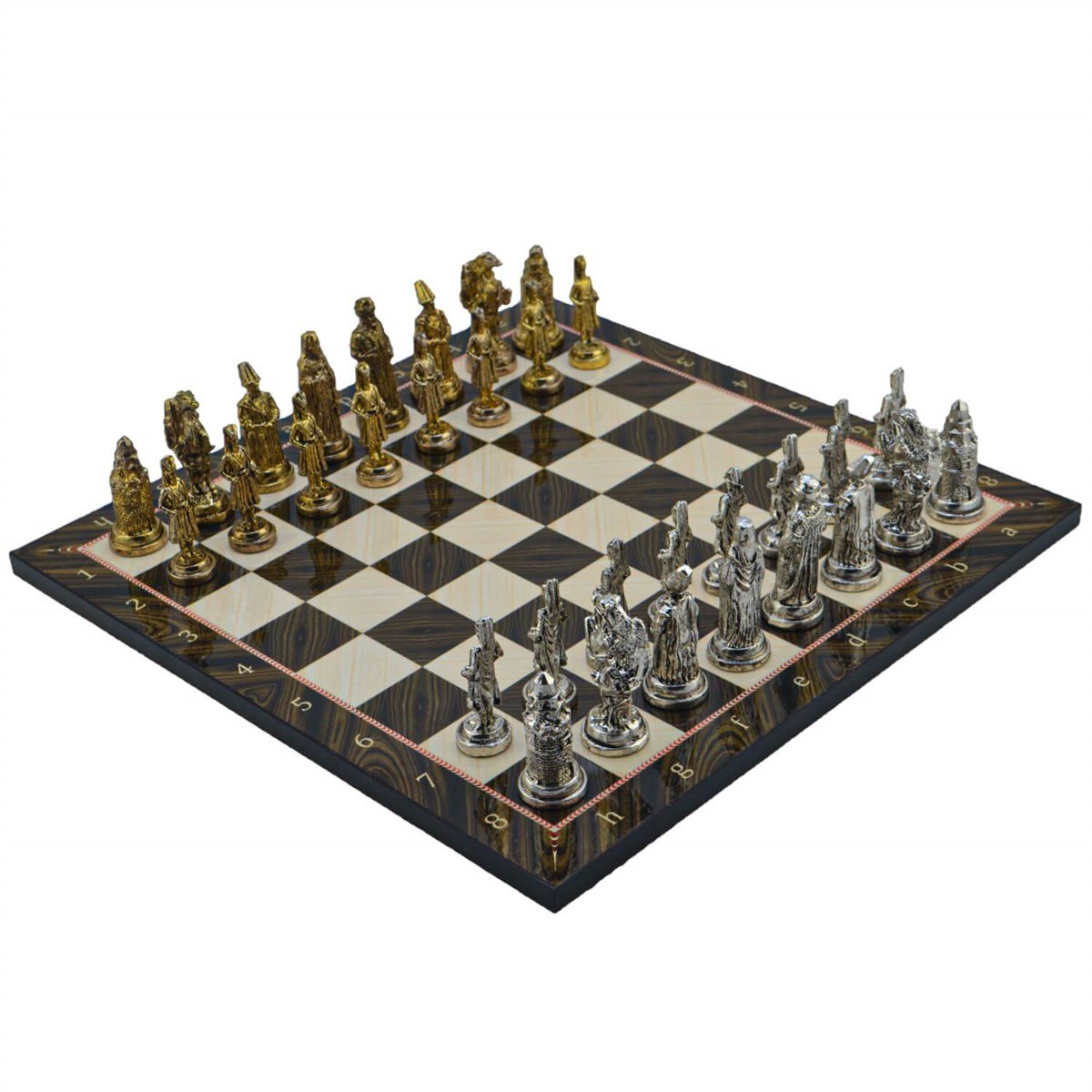Gifthome Metal Satranç Takımı/Seti; Büyük, Osmanlı, Parlak Taş ve Ceviz Desenli Satranç Tahtası