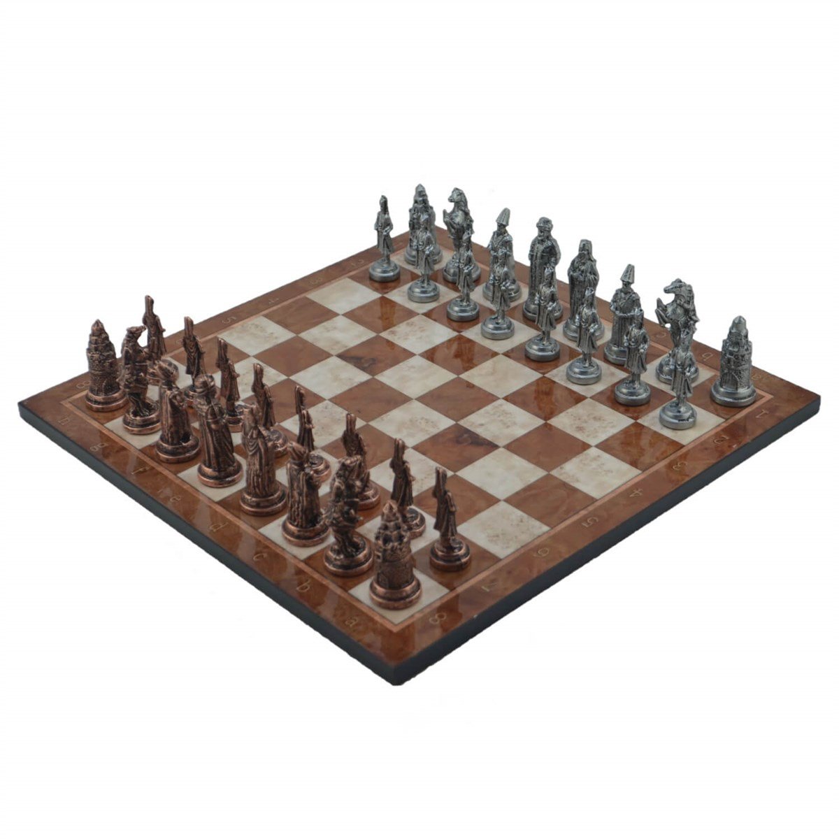 Gifthome Metal Satranç Takımı/Seti; Büyük, Osmanlı, Antik Taş ve Mocha Desenli Satranç Tahtası