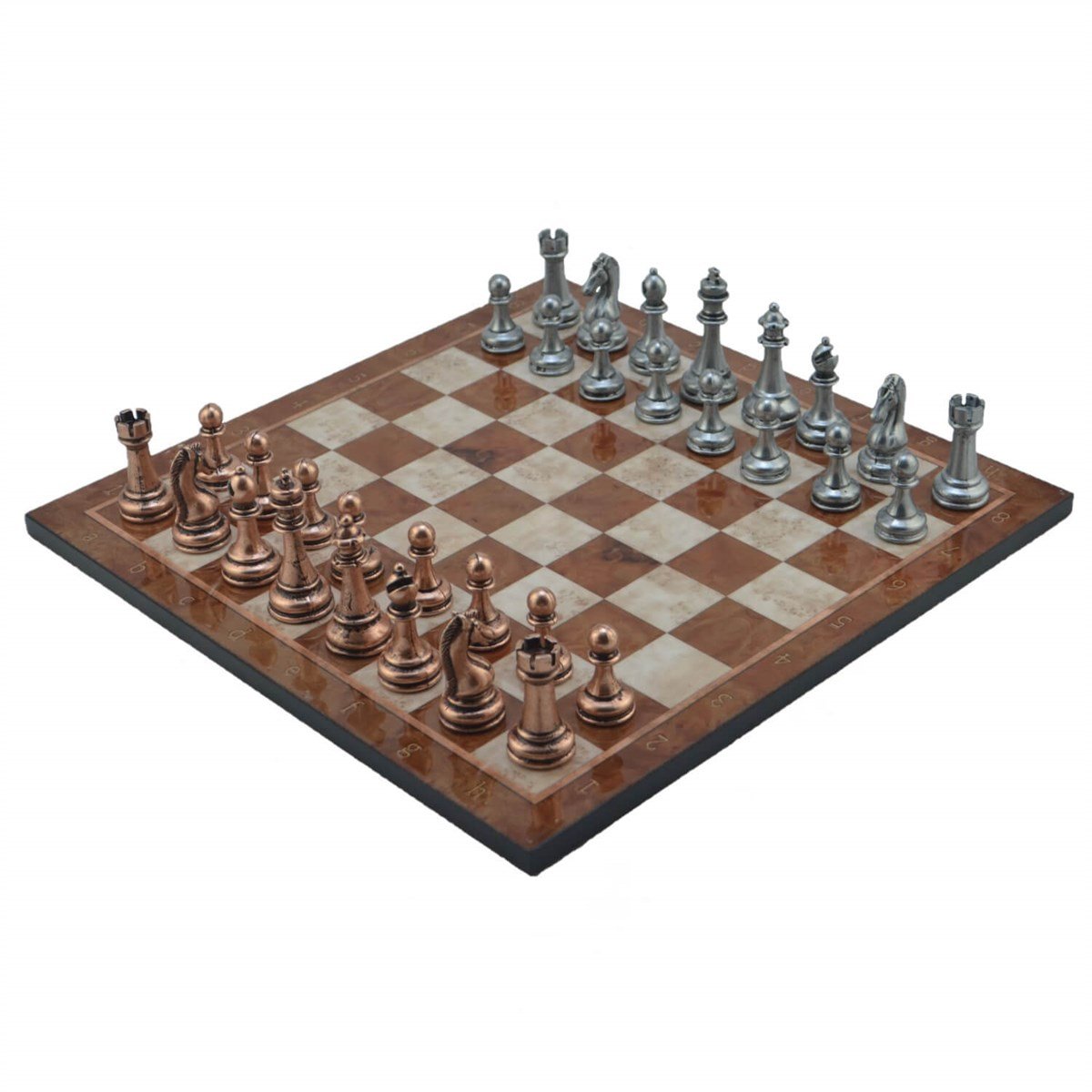 Gifthome Metal Satranç Takımı/Seti; Büyük, Klasik, Antik Taş ve Mocha Desenli Satranç Tahtası