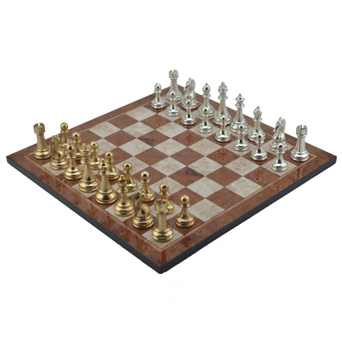 Gifthome Metal Satranç Takımı/Seti; Büyük, Klasik, Parlak Taş ve Mocha Desenli Satranç Tahtası