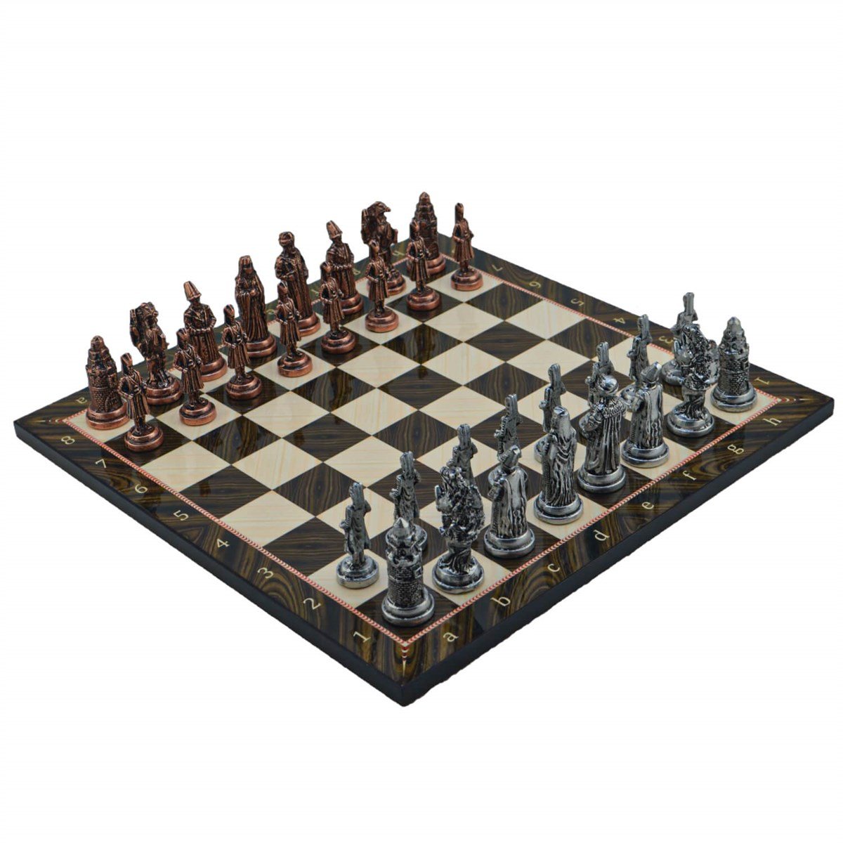 Gifthome Metal Satranç Takımı/Seti; Büyük, Osmanlı, Antik Taş ve Ceviz Desenli Satranç Tahtası