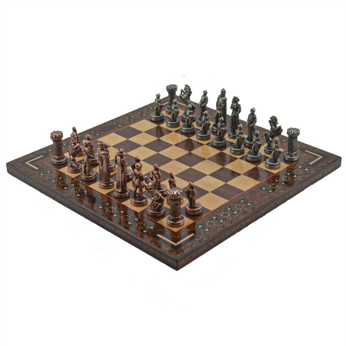 Gifthome Metal Satranç Takımı/Seti; Orta, İngiliz, Antik Taş ve Düz Masif Satranç Tahtası