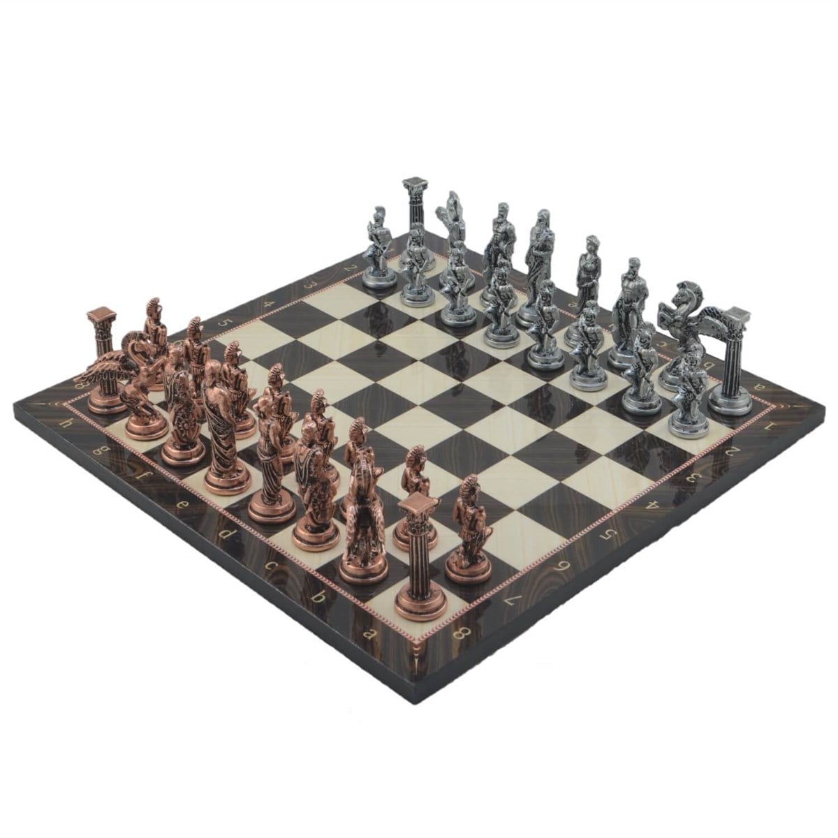 Gifthome Metal Satranç Takımı/Seti,Büyük,Pegasus, Antik Taş ve Ceviz Desenli Satranç Tahtası