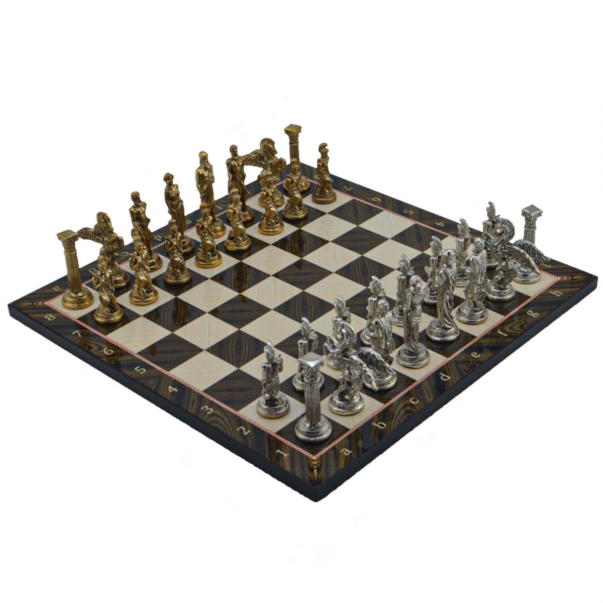 Gifthome Metal Satranç Takımı/Seti,Büyük,Pegasus Figürlü,Parlak Taş ve Ceviz Desenli Satranç Tahtası